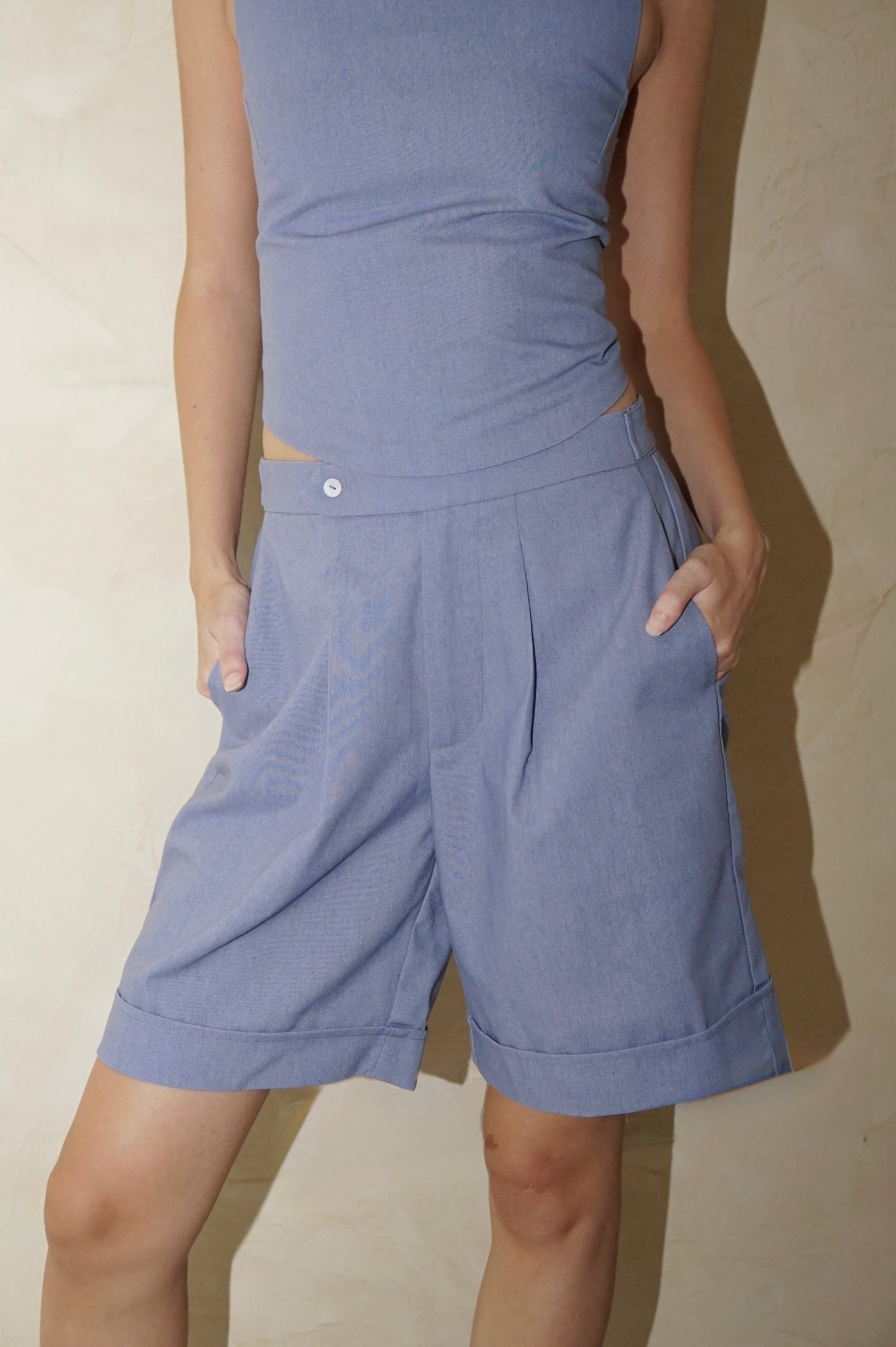 Unisex Cuff Shorts Steel Blue