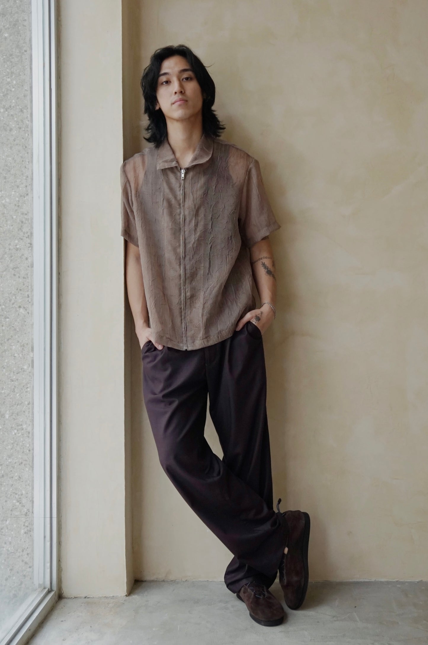 Zip Shirt Oak Crinkle