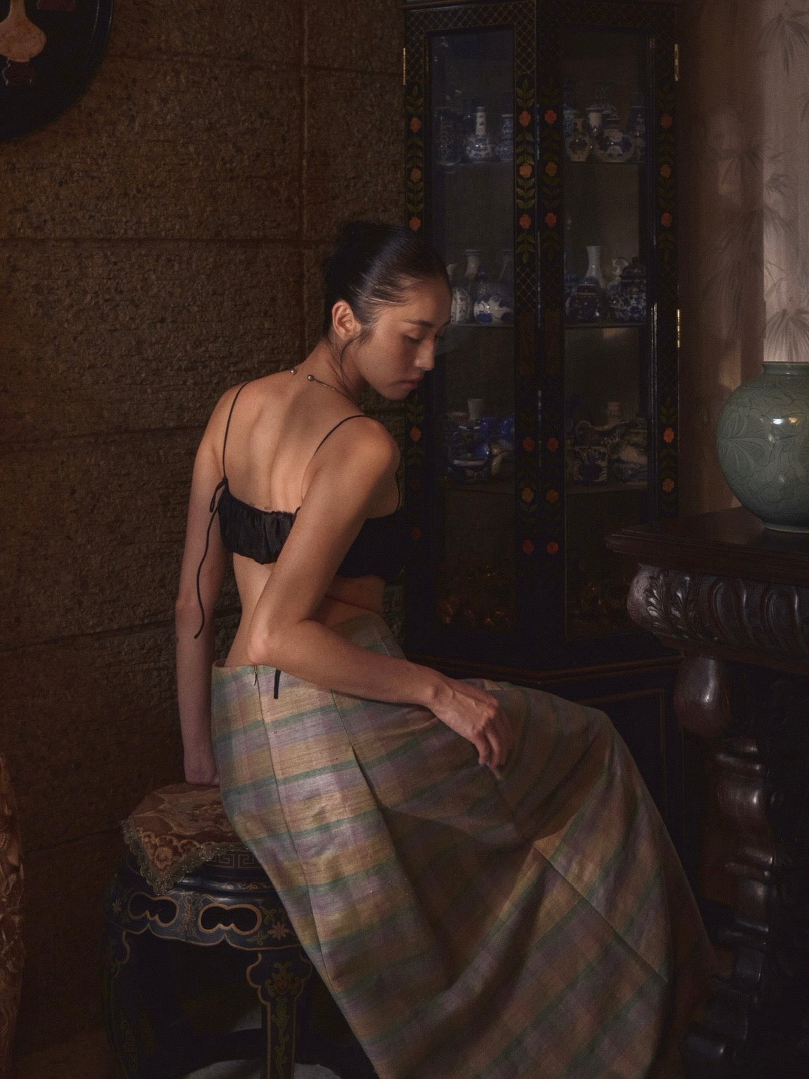 Billow Skirt Tussah Silk Jade