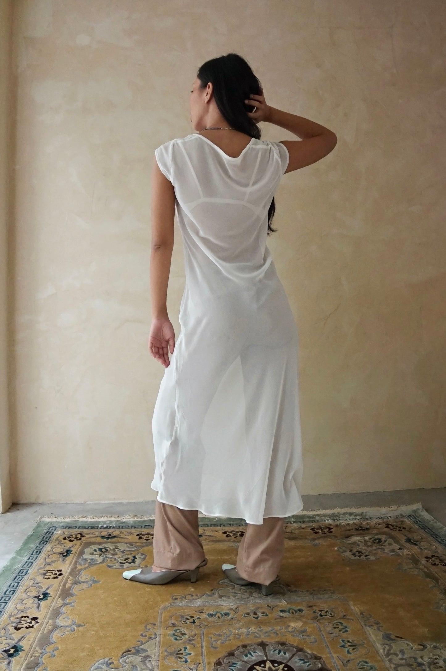 Cap Sleeve Veil Dress White