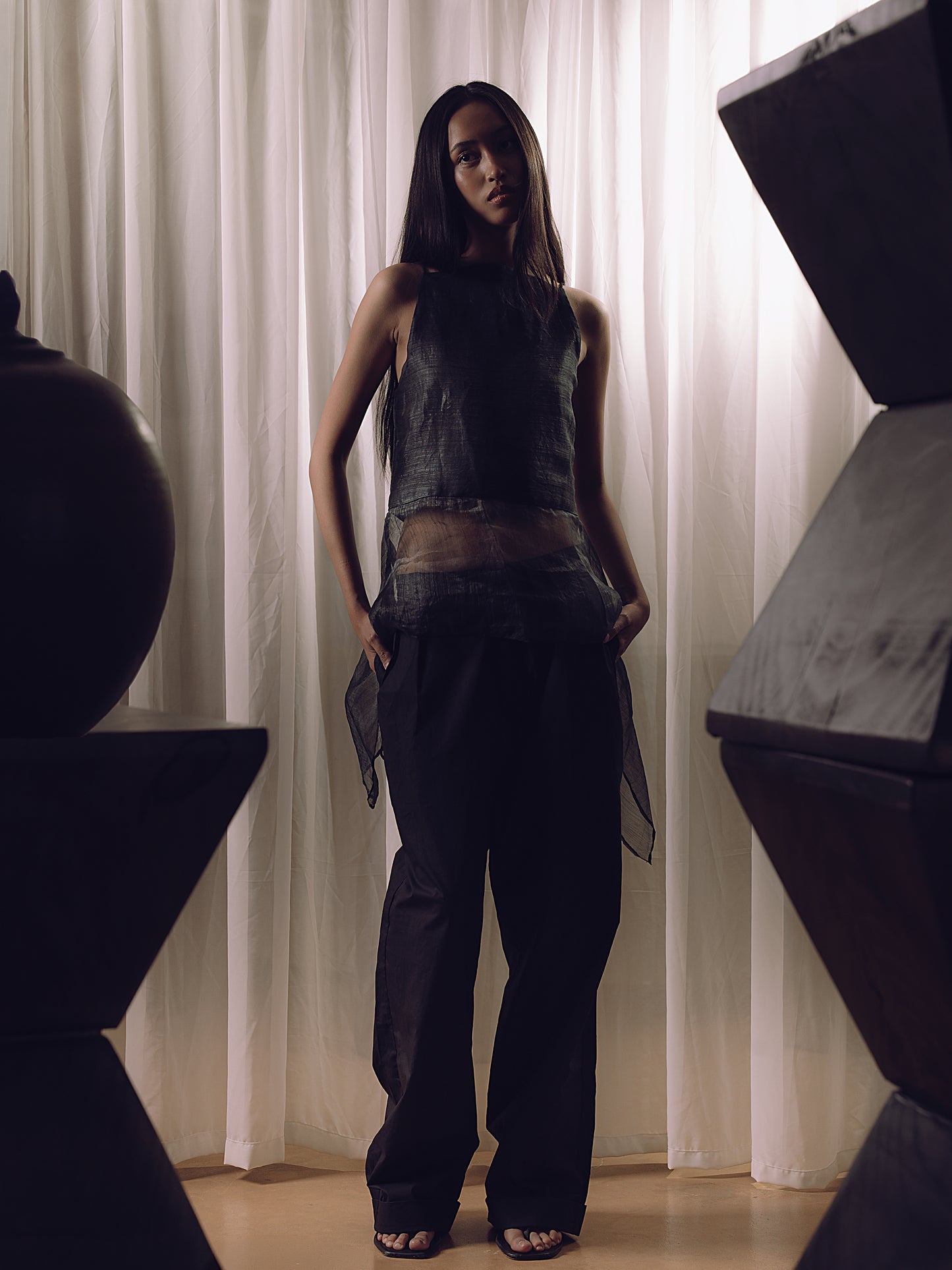 Piña Peplum Top Black