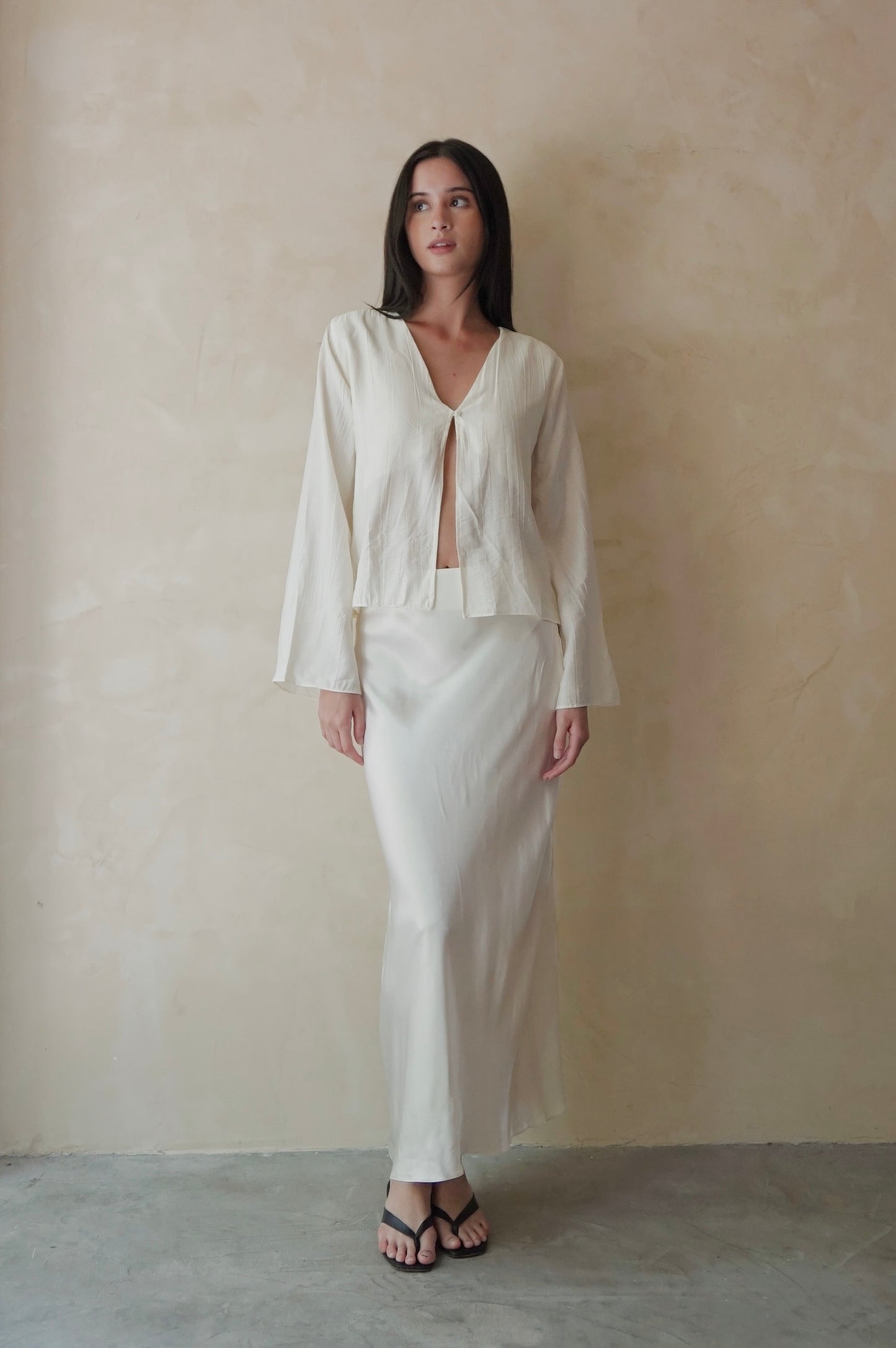 Bias Slip Maxi Skirt Pearl
