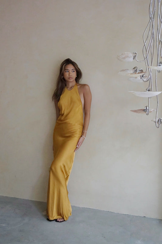 Halter Bias Gown Caramel