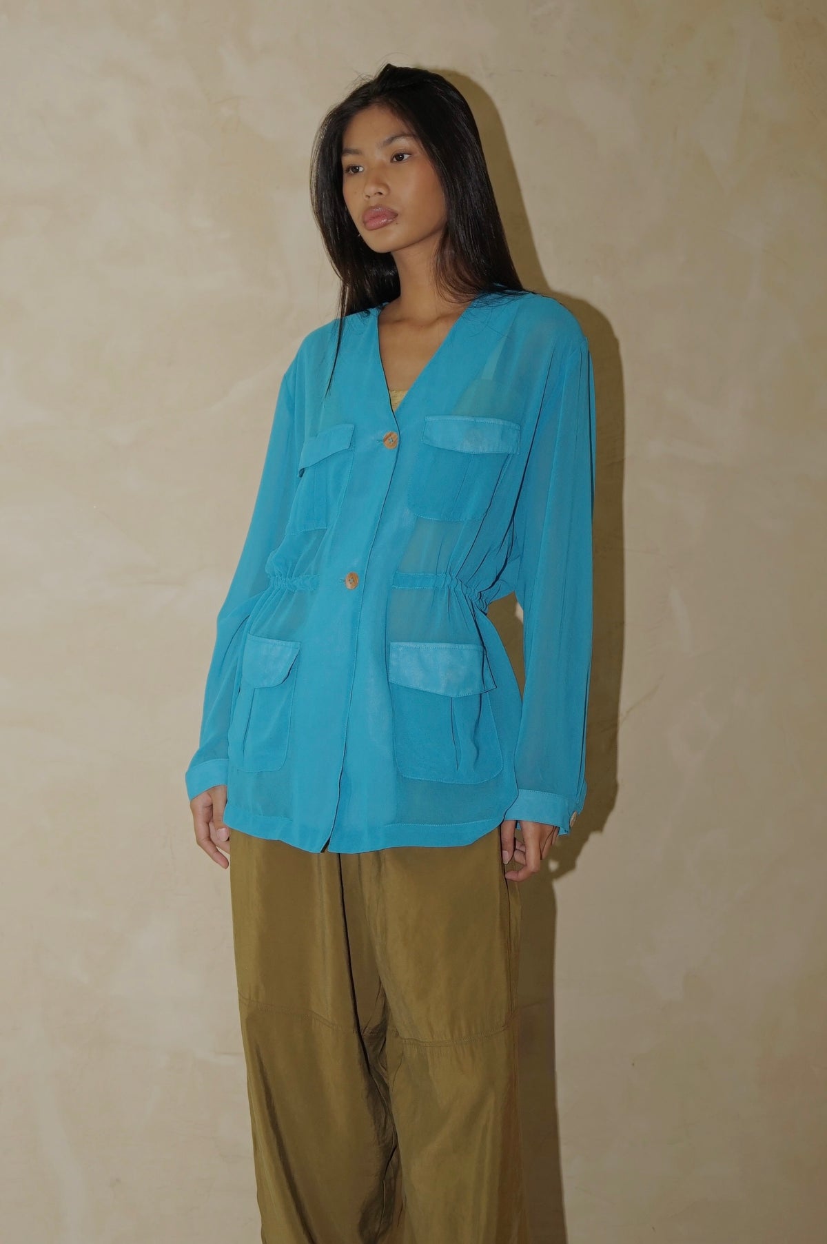Safari Shirt Jacket Teal Sheer