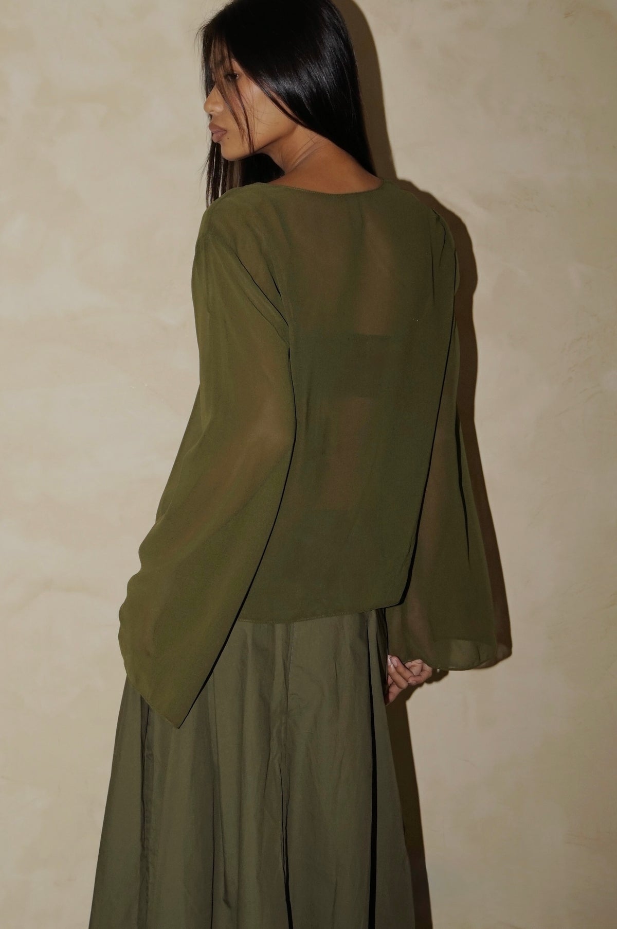 Ondine Tie Top Sheer Olive