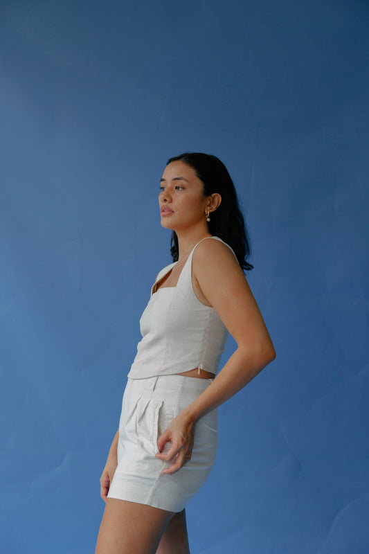Pleated Shorts Stone
