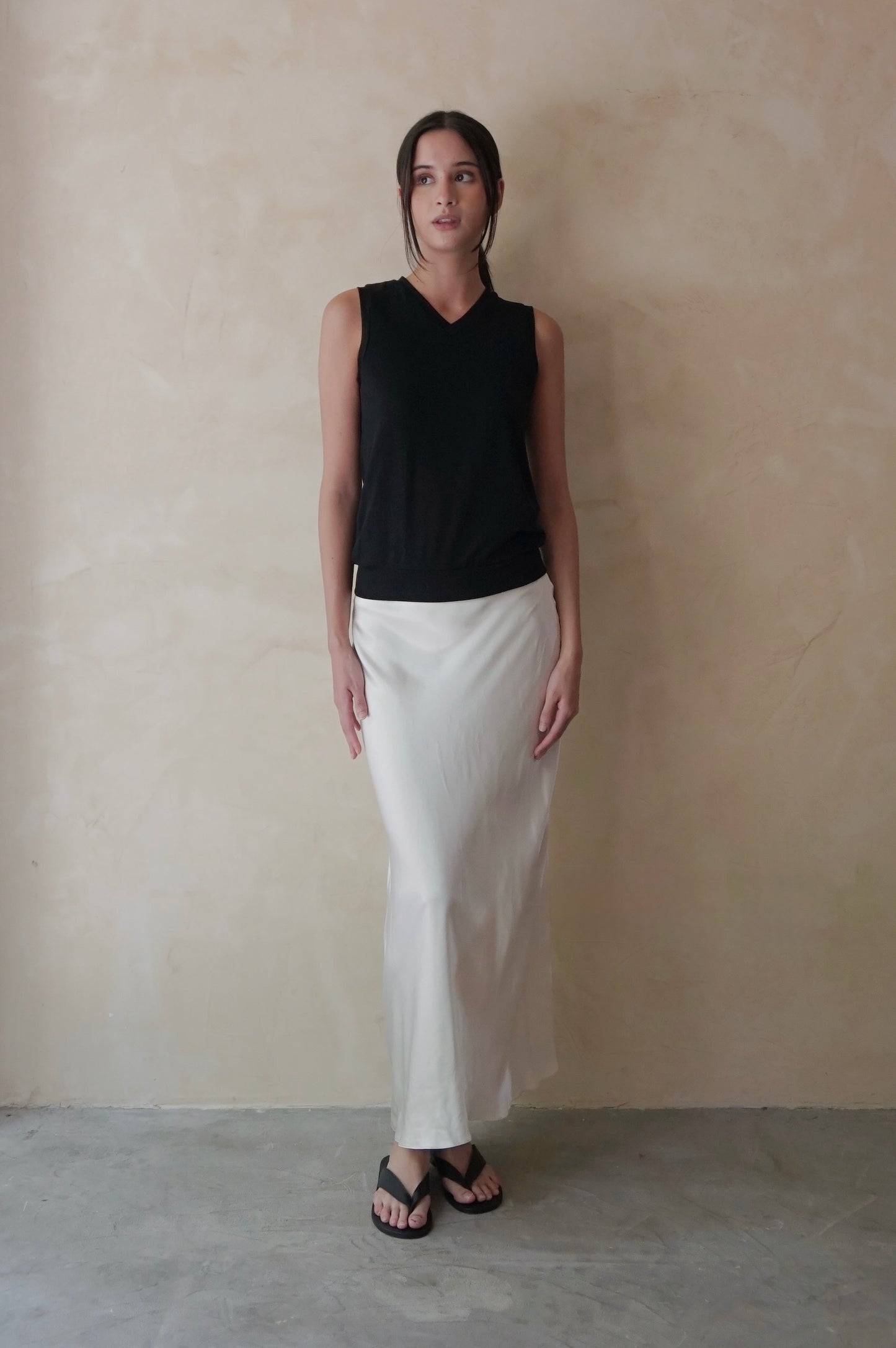Bias Slip Maxi Skirt Pearl