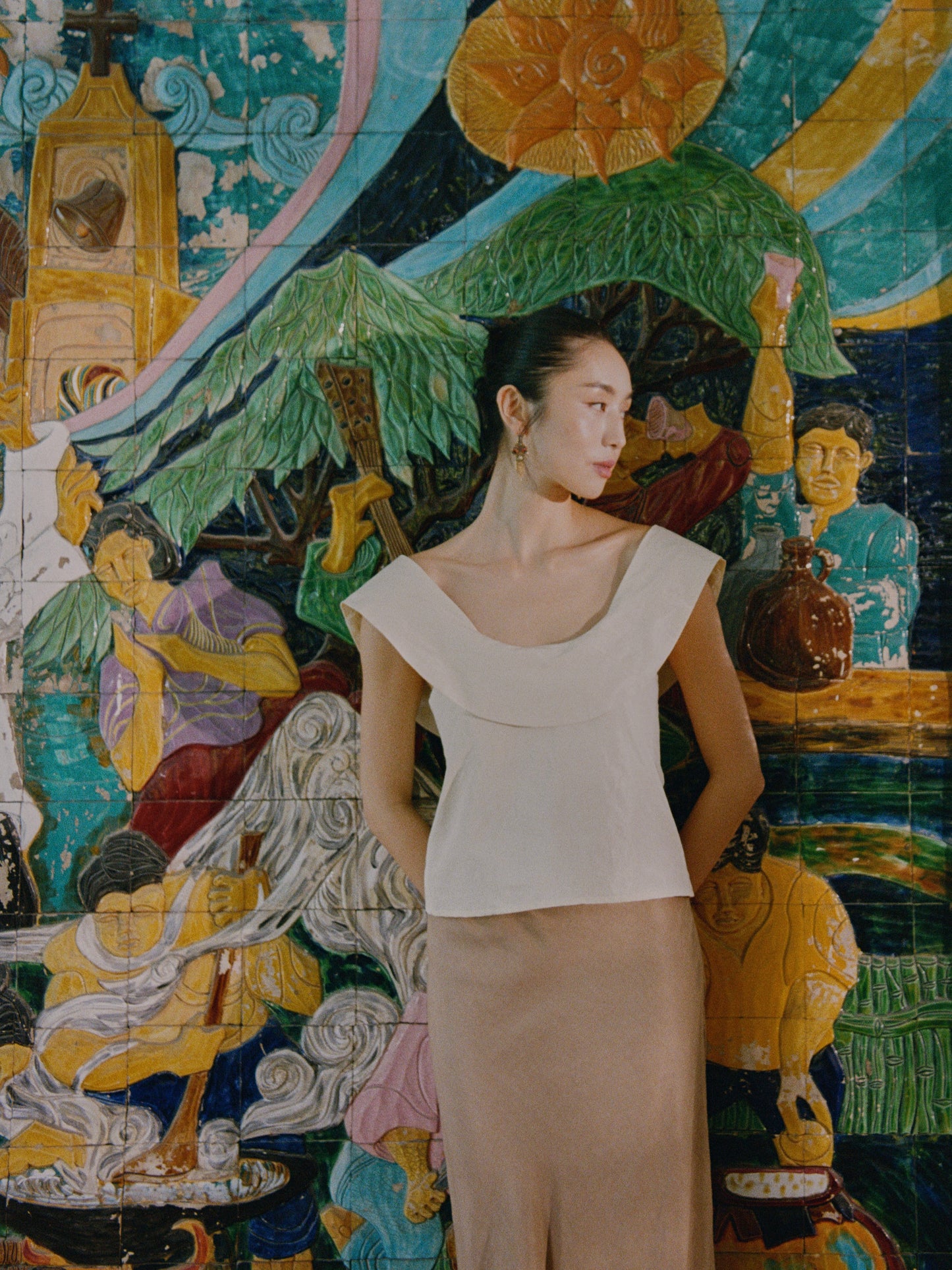 Scallop Tie Back Top Ivory Silk (pre-order)