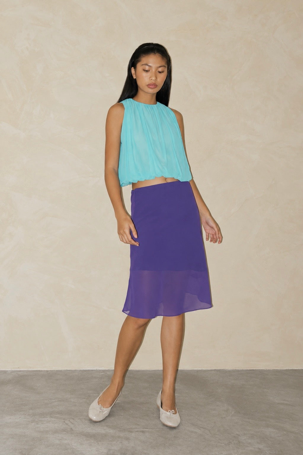 Oblique Midi Skirt Iris