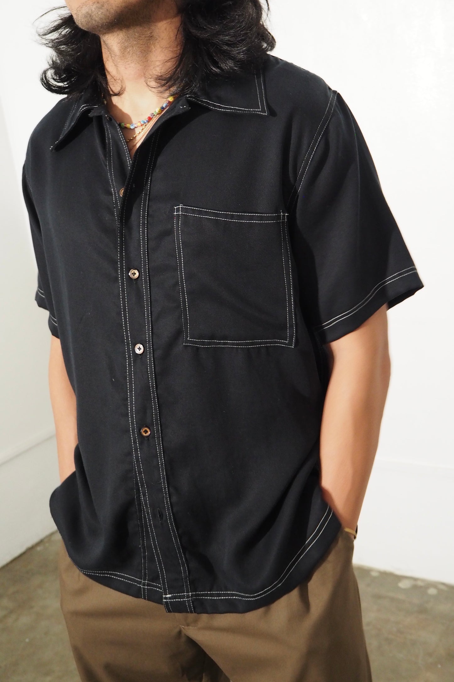 Contrast Stitch Shirt Black