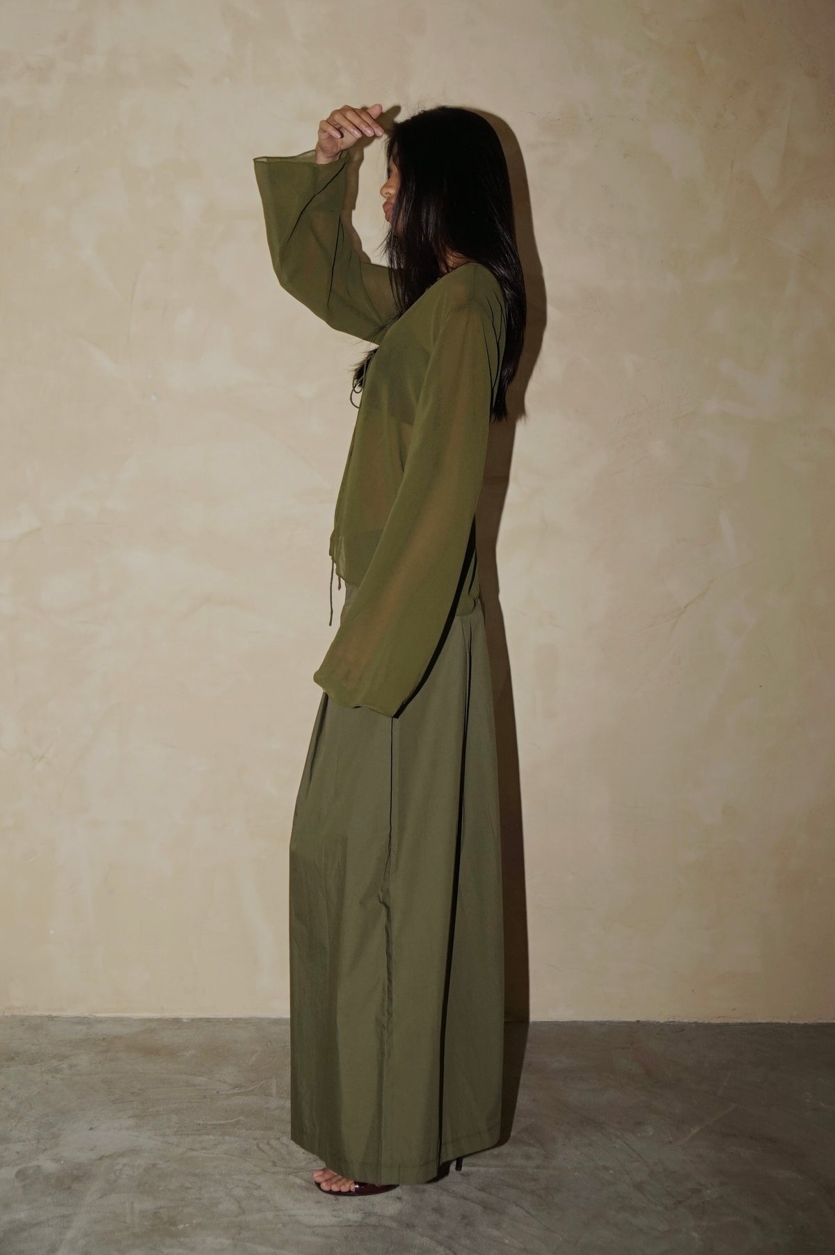 Ondine Tie Top Sheer Olive