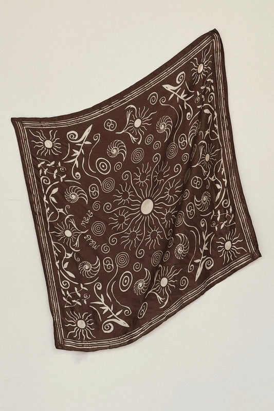 Sunscript Silk Scarf Umber