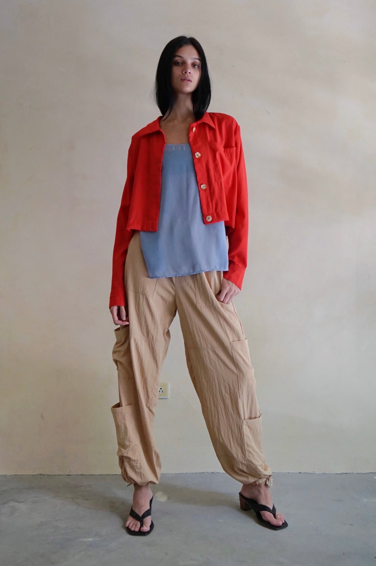 Cropped Work Shirt Jacket Chili