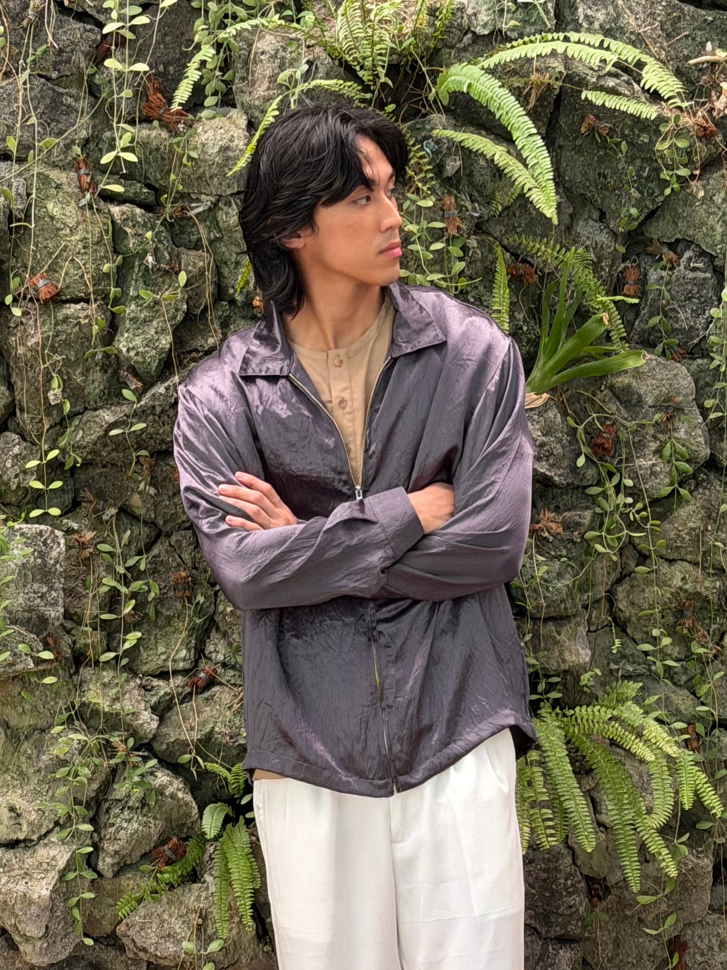 Long Sleeve Zip Shirt Carbon