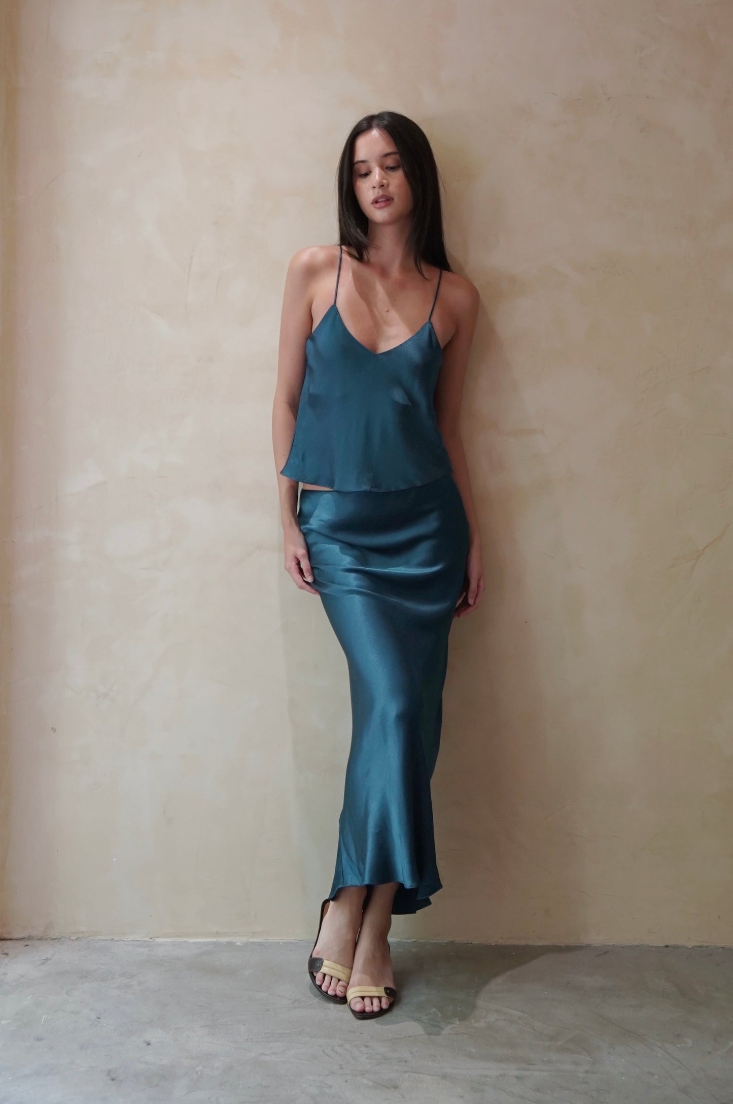Bias Slip Skirt Mineral Blue