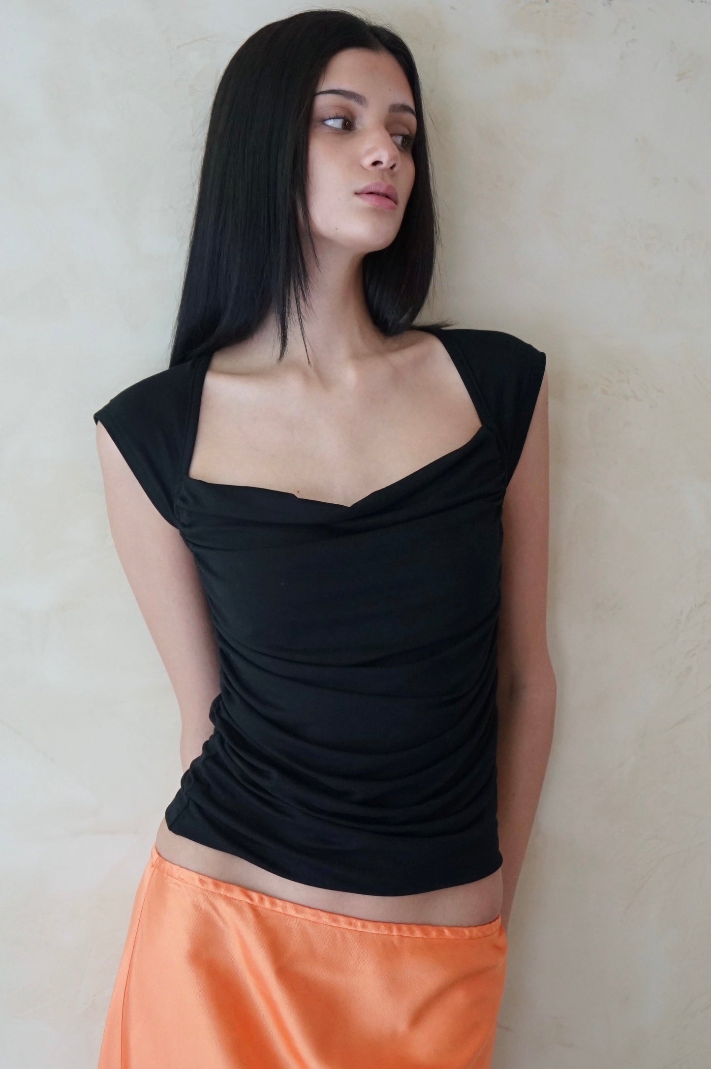 Ruche Raglan Top Black