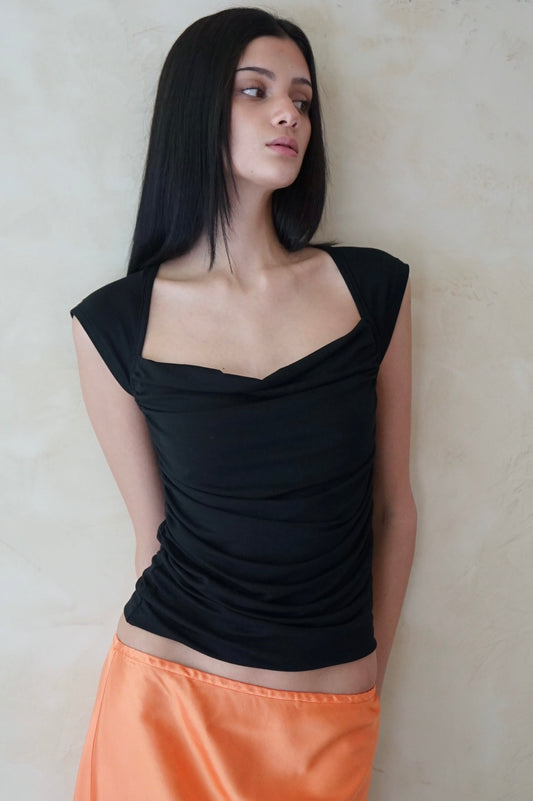 Ruche Raglan Top Black