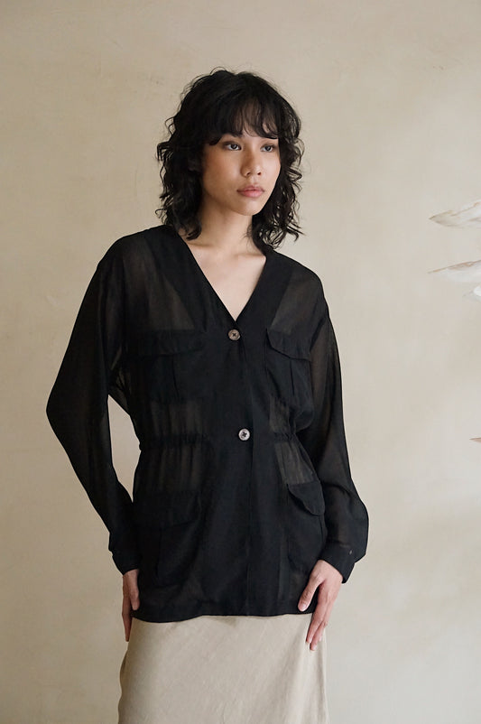 Safari Shirt Jacket Black Sheer