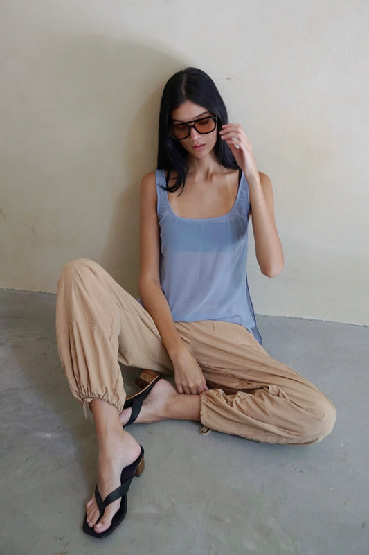 Square Neck Sheer Tunic Top Periwinkle