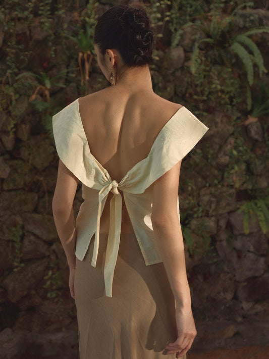 Scallop Tie Back Top Ivory Silk (pre-order)