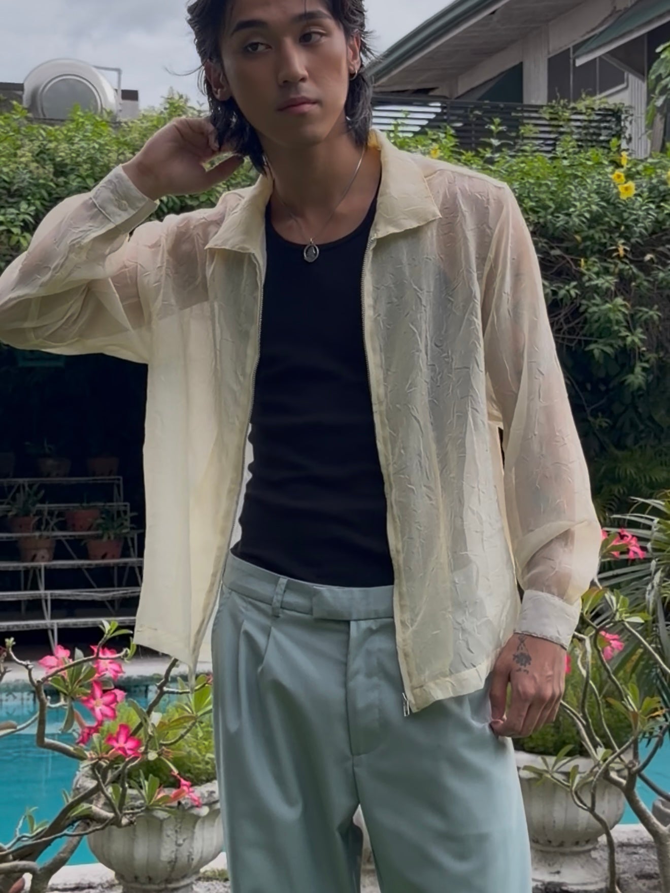 Long Sleeve Zip Shirt Cornsilk