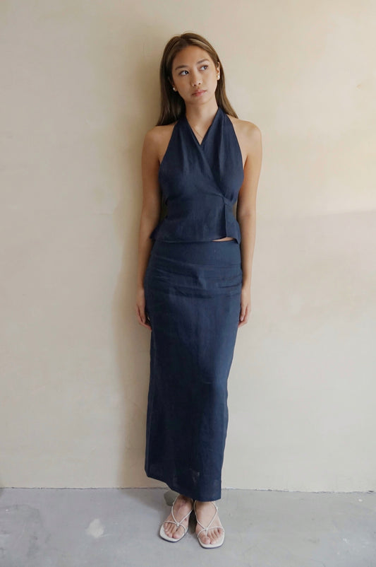 Pencil Skirt Navy Linen