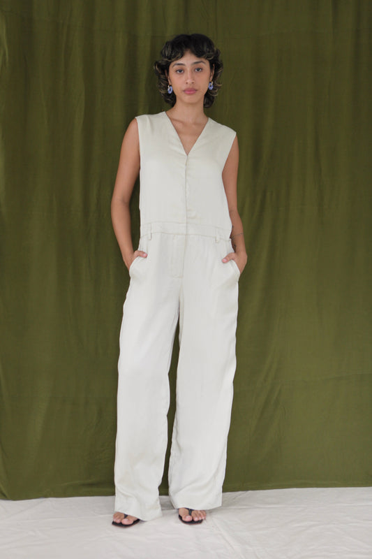 Palazzo Jumpsuit Beige Tencel